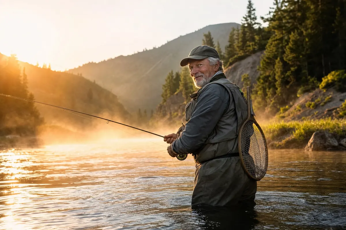 Dale R. fly fishing at sunrise on a Utah river