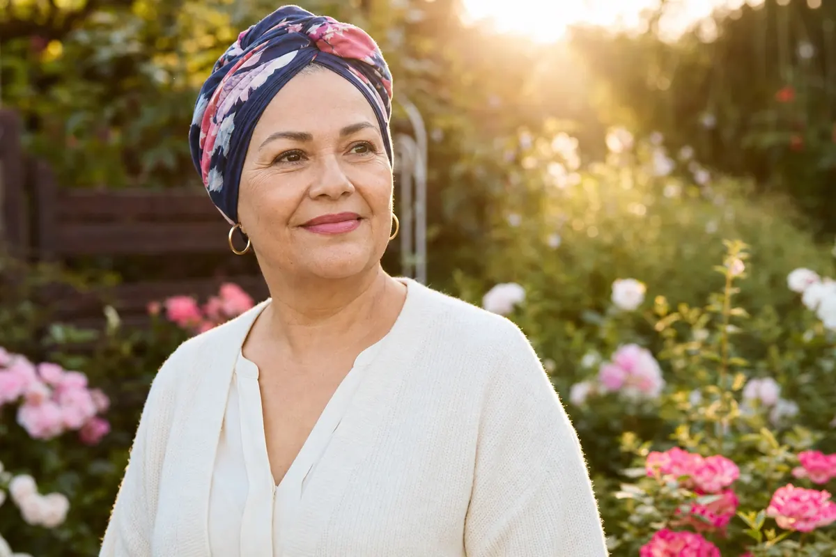 Maria S. in her garden at golden hour